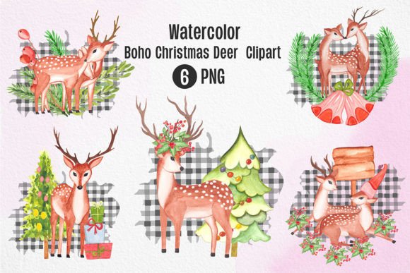 Download Watercolor Chirstmas Deer Clipart Set - Deer Collection