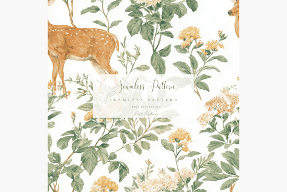 Download Woodland Deer Floral Seamless Pattern PNG Fast Download Commercial Use Forest Animal Fawn Nature Repeat for Kids and Seasonal Crafts - Deer Collection