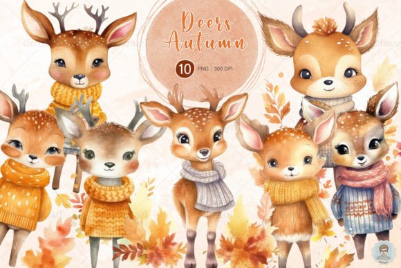 Download Watercolor Cute Autumn Deer Clipart Set - Deer Collection