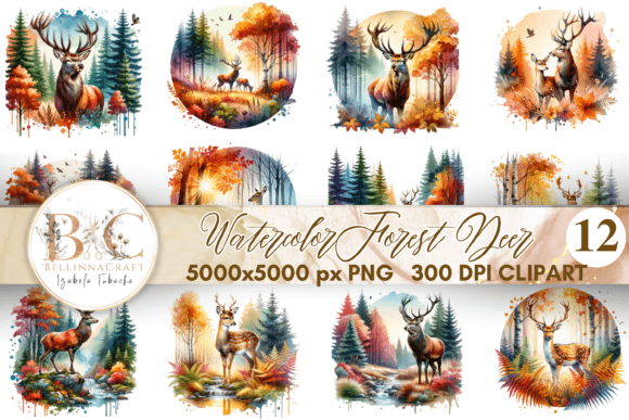 Download Watercolor Autumn Forest Deer Clipart - Deer Collection