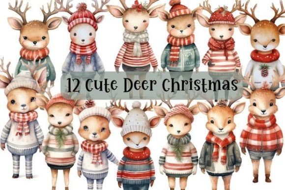 Download Christmas Watercolor Cute Deer Clipart - Deer Collection