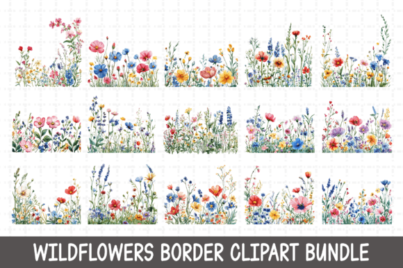 Download Wildflowers Border Clipart Bundle PNG - Border clipart bundle Collection