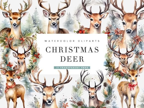 Download Watercolor Christmas Deer Clipart Bundle - Deer Collection