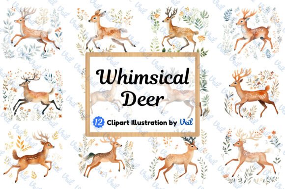 Download Whimsical Deer Clipart Watercolor Bundle - Deer Collection