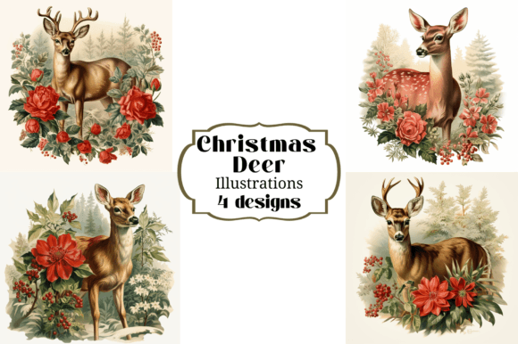 Download Victorian Christmas Deer Illustrations - Deer Collection