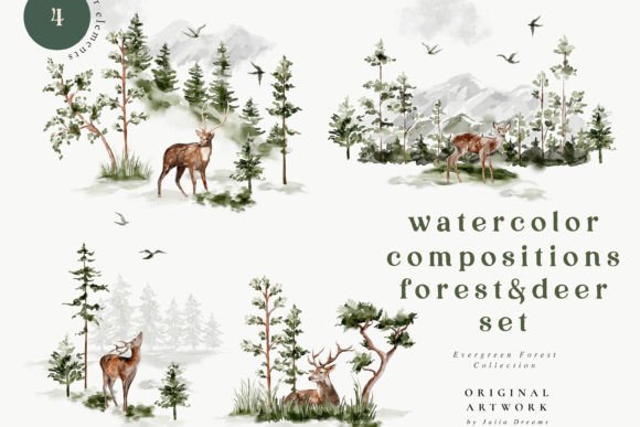 Download Watercolor Forest Deer Clipart Set - Deer Collection