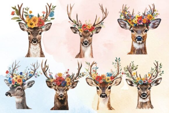 Download Watercolor Floral Deer Clipart Bundle - Deer Collection