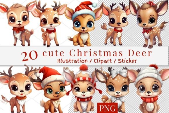 Download 20 Cute Christmas Deer Sticker, PNG 922 - Deer Collection