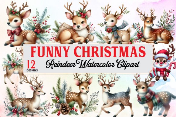 Download Funny Christmas Reindeer Clipart Bundle - Deer Collection