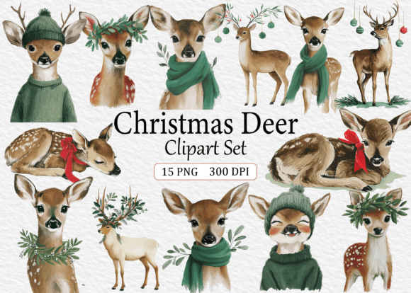 Download Christmas Deer Clipart Set - Deer Collection