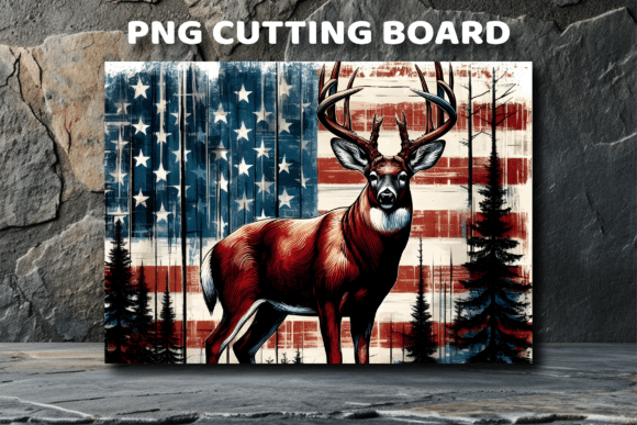 Download Vintage USA Flag Deer Wood Cutting Board - Deer Collection