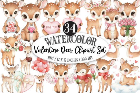 Download Valentine Deer Clipart Set - Deer Collection