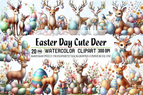 Download Watercolor Easter Day Cute Deer Clipart - Deer Collection