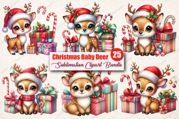 Download Watercolor Christmas Baby Deer Clipart - Deer Collection