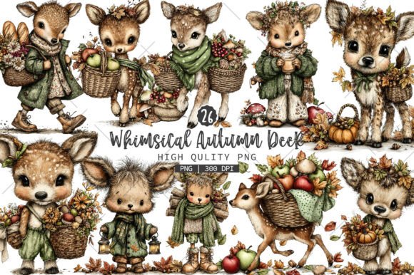 Download Whimsical Autumn Deer Clipart Bundle - Deer Collection