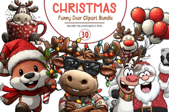 Download Christmas Funny Deer Clipart Bundle - Deer Collection